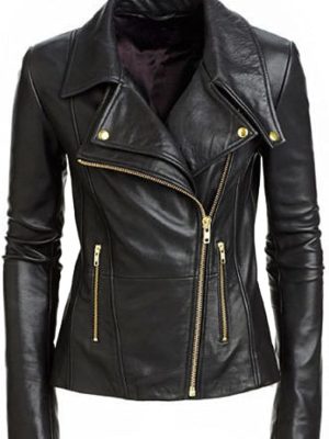 SAMS Classic Women Genuine Leather Jacket - Ladies Slim Fit Motorcycle Jacket Black