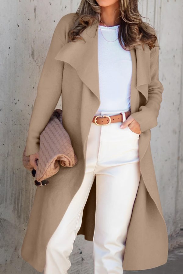 Women's Casual Long Sleeve Draped Open Front Knit Long Cardigan Sweater Outwear Coats with Pocket