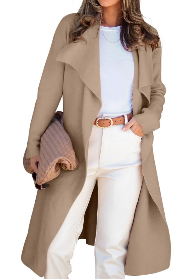 Women's Casual Long Sleeve Draped Open Front Knit Long Cardigan Sweater Outwear Coats with Pocket