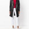 Women's Embedded Long & Shiny Black Lambskin Leather Jacket