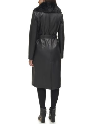 Women's Leather & Faux Fur Belted Trench Coat