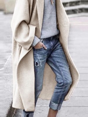 Women's Winter Wool Coat Notch Lapel Single Breasted Casual Mid Long Pea Trench Coat
