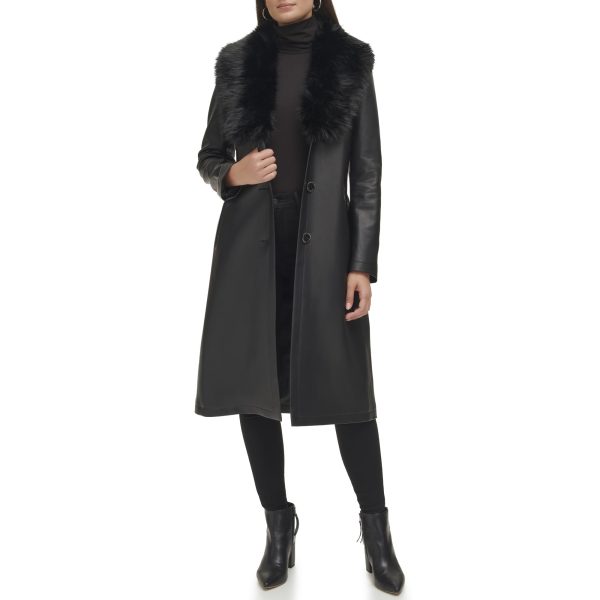 Women's Leather & Faux Fur Belted Trench Coat