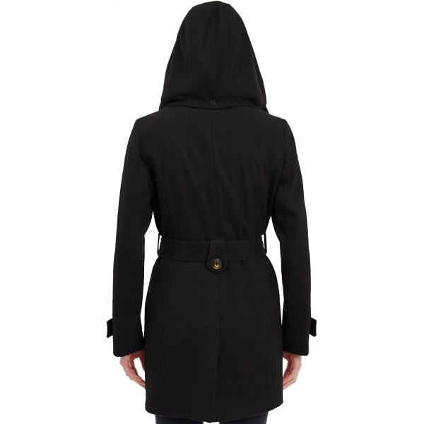 Women's Double Lapel Thigh Length Button Front Wool Coat with Belt