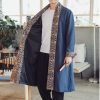Mens Long Kimono Cardigan Open Front Print Cotton Linen Trench Coat