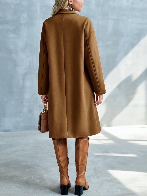 Womens Lapel Peacoat Winter Double-Breasted Outerwear Mid Long Jacket Casual Trench Coat