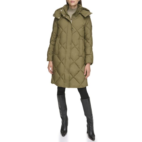 Womens Diamond Quilted Long Puffer Coat