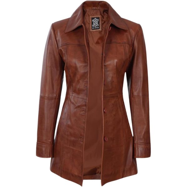 Women's Casual Genuine Lambskin Leather Front Button Up Car Coat Long Lenght Winter Fashion Jacket For Women