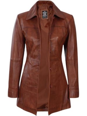 Women's Casual Genuine Lambskin Leather Front Button Up Car Coat Long Lenght Winter Fashion Jacket For Women