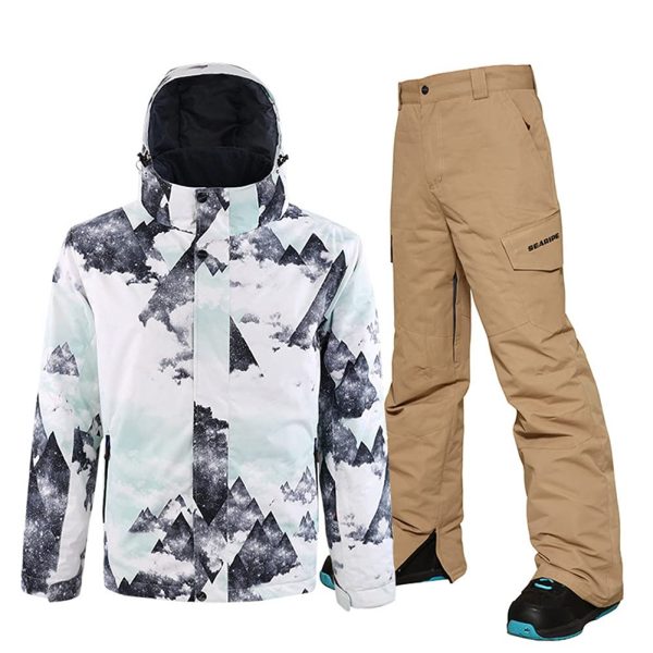 Men's Ski Suit Waterproof Snowsuit Winter Ski Jacket and Pants Set Outdoor Warm Snow Snowboard Suit