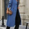 Womens Long Denim Jacket Plus Size Lapel Collar Long Sleeve Trench Coat Button Down Over Knee Tunic Outerwear