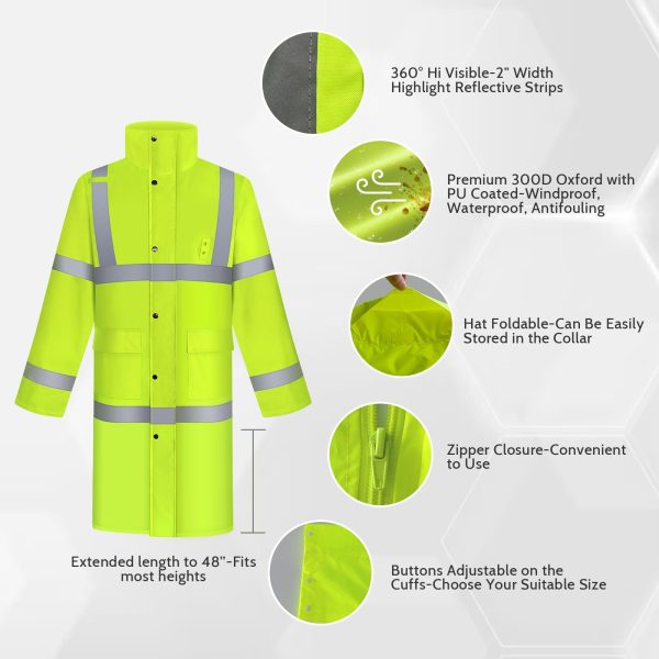 61Wca3ajmrL.jpg Hi Vis Rain Coat for Men & Women - Waterproof Jacket with Hood, Heavy Duty for Safety Work & Outdoor Activities, 3XL Yellow