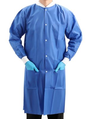10-50 Pack Disposable Lab Coats for Adult, SMS Medical Lab Jacket Knee Length with Knit Cuff & Collar, 3 Pockets