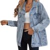 Women's long oversized denim jacket boyfriend ripped distressed jean jackets coat