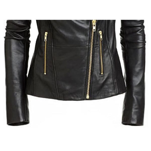 SAMS Classic Women Genuine Leather Jacket - Ladies Slim Fit Motorcycle Jacket Black