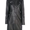 Women's Embedded Long & Shiny Black Lambskin Leather Jacket