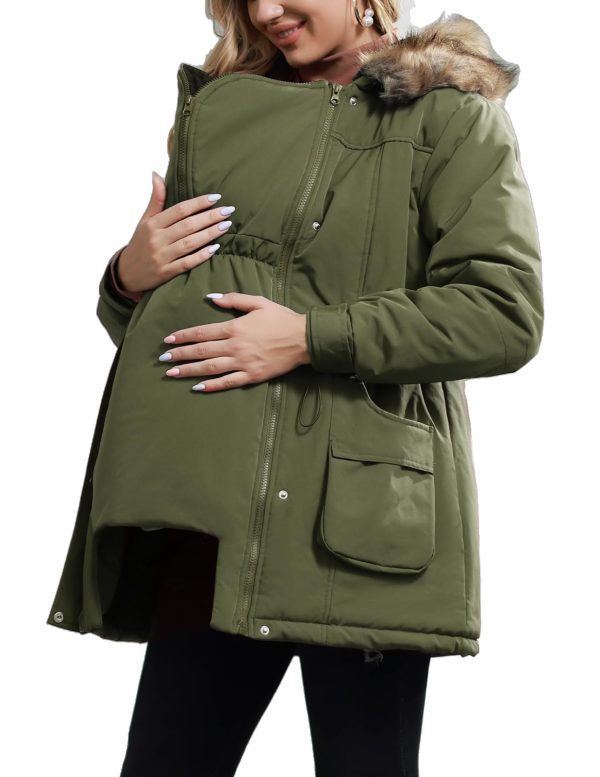Womens Maternity 3 in 1 Thickened Outwear Fleece Lined Coat Winter Warm Hooded