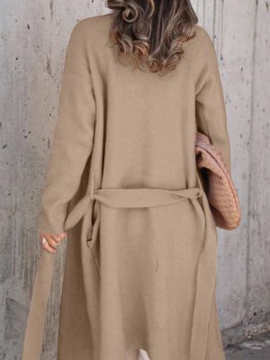 Women's Casual Long Sleeve Draped Open Front Knit Long Cardigan Sweater Outwear Coats with Pocket