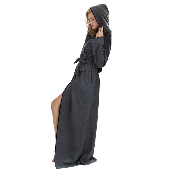 Women and Men MicroFleece Ultra Long Robe Floor-Length Hooded Bathrobes Lounge wear