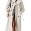 Womens Long Trench Coat Fall Fashion Oversized Double Breasted Lapel Overcoat Outerwear with Belt