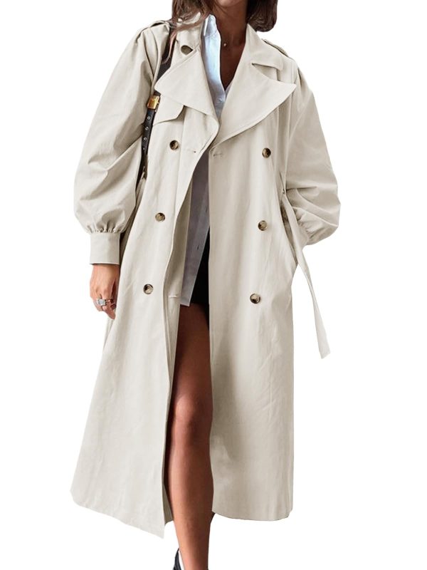 Womens Long Trench Coat Fall Fashion Oversized Double Breasted Lapel Overcoat Outerwear with Belt