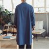 Mens Long Kimono Cardigan Open Front Print Cotton Linen Trench Coat