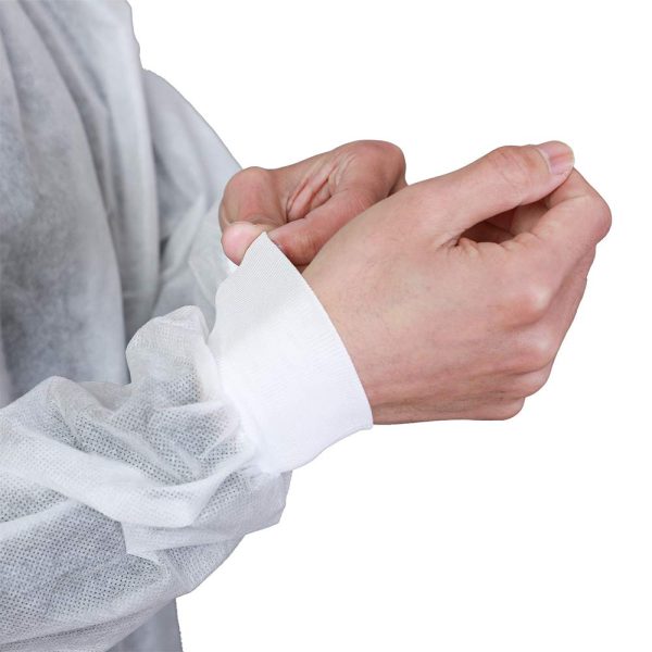 Disposable Lab Coats for Adults Pack of 10 White Coat 2 Pockets with Knitted Cuffs and Collar (Small-2XL)