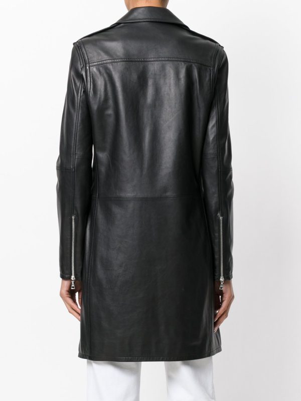 Women's Embedded Long & Shiny Black Lambskin Leather Jacket