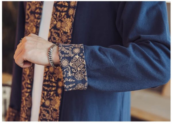 Mens Long Kimono Cardigan Open Front Print Cotton Linen Trench Coat