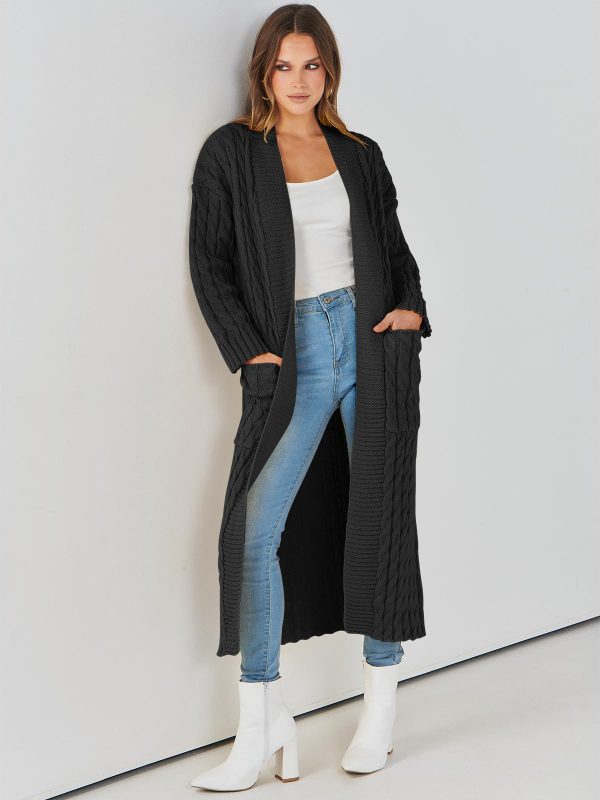 Womens Long Cardigan Sweaters 2025 Fall Open Front Coat Long Sleeve Cable Knit Maxi Outerwear Trendy Jacket Clothes