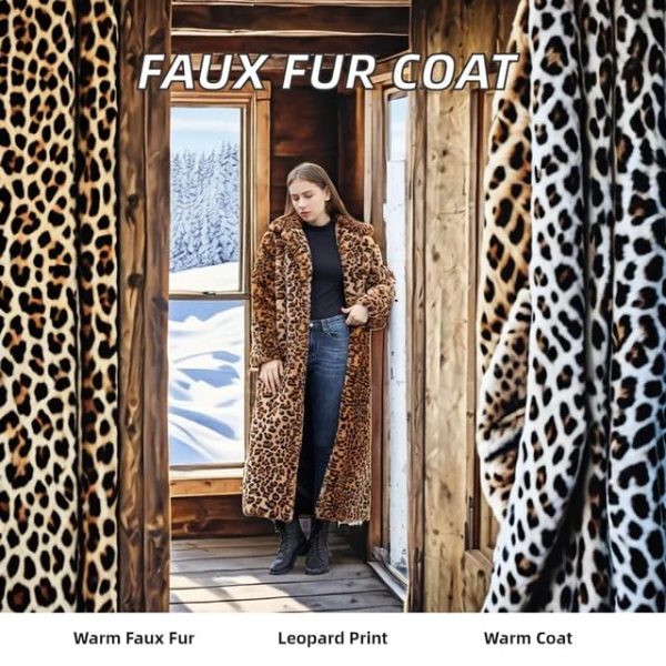 Women's Long Coat Faux Fur, Leopard print, warm, long sleeves, Fashion design, (Large size available)