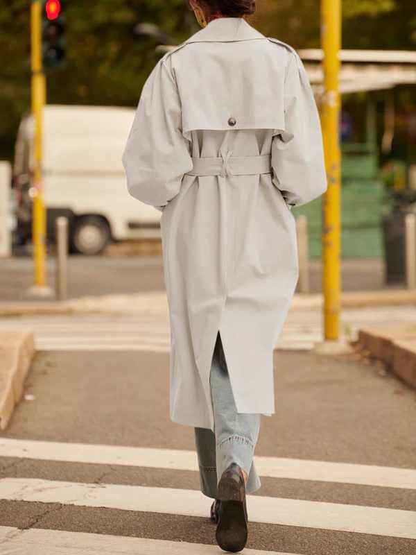 Womens Long Trench Coat Fall Fashion Oversized Double Breasted Lapel Overcoat Outerwear with Belt