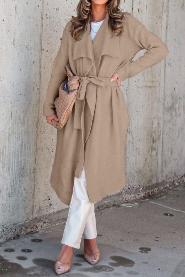Women's Casual Long Sleeve Draped Open Front Knit Long Cardigan Sweater Outwear Coats with Pocket