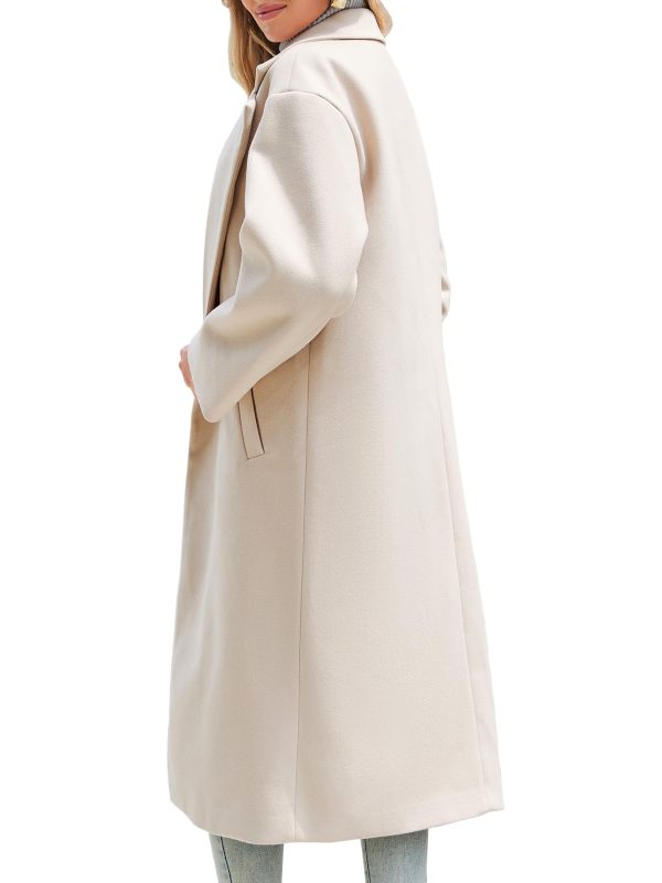 Women's Winter Wool Coat Notch Lapel Single Breasted Casual Mid Long Pea Trench Coat