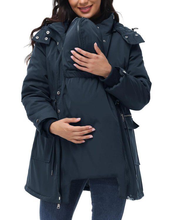 Maternity 3 in 1 Winter Coat Thicken Quilted Lined Warm Hooded Outwear Long Puffer Down Jacket Parka with Pockets