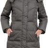 Women's Chevron Coat with Faux Fur Trimmed Hood