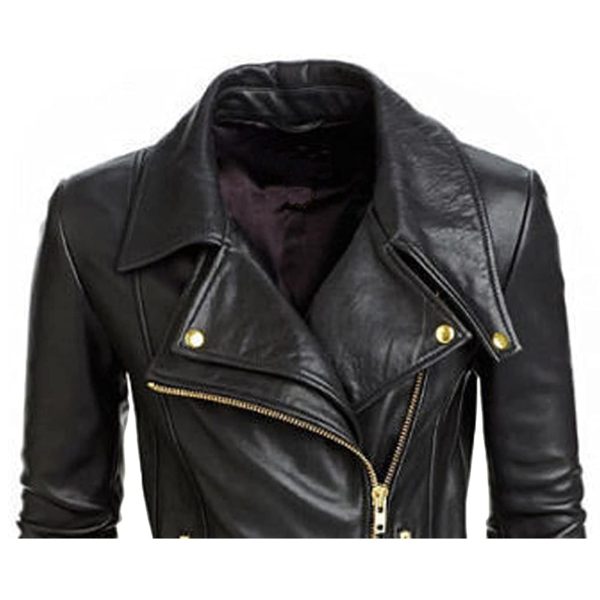 SAMS Classic Women Genuine Leather Jacket - Ladies Slim Fit Motorcycle Jacket Black