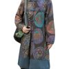 Women Winter Trench Coat Long Overcoat Printed Windbreaker Vintage Chinese Fleece Lined Warm Jacket