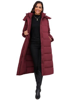 Women's Down Coat with Detachable Hood, Long Puffer Coat Women Winter Jacket