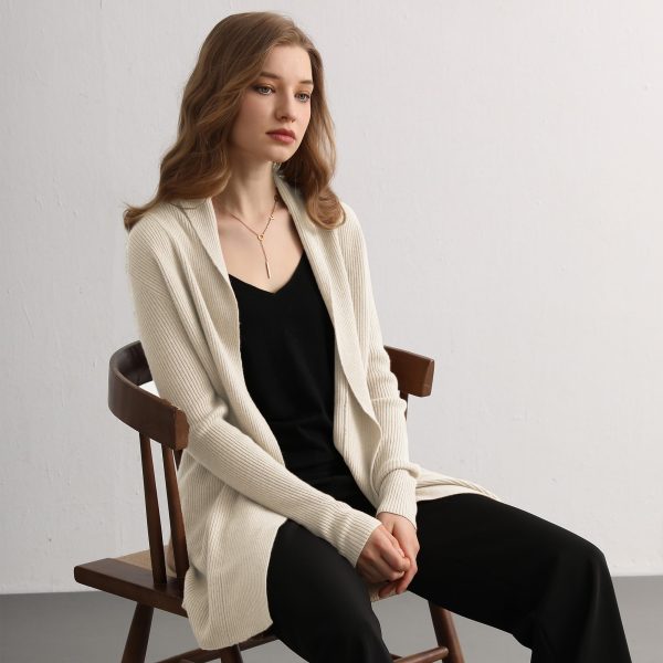 Cashmere Women’s Front Fashion Cardigan for Annual Lightweight Mid-Length Cashmere Coat