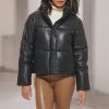 Women's Vegan Leather Quilted Shorty Puffer