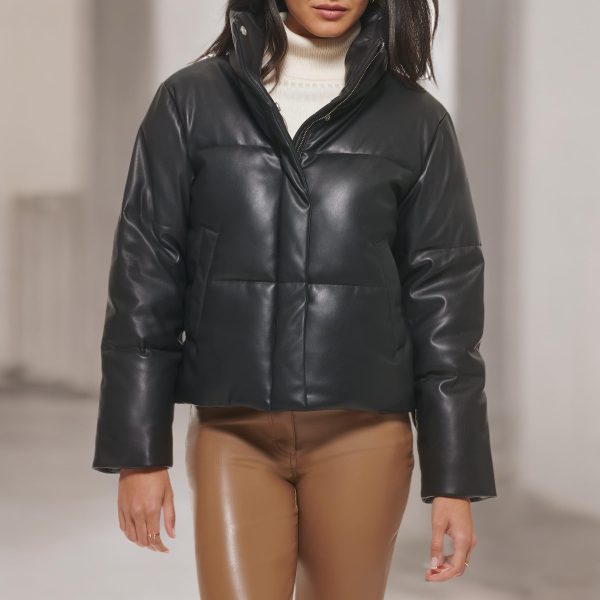 Women's Vegan Leather Quilted Shorty Puffer