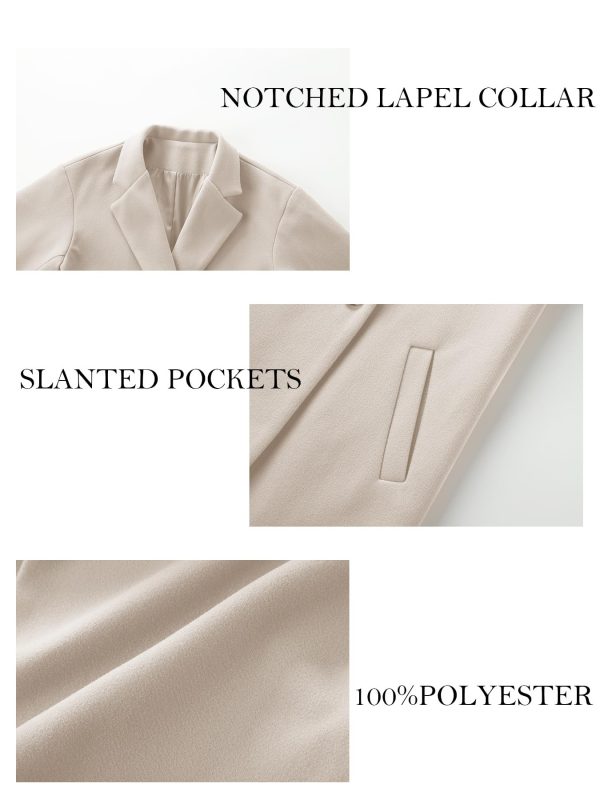 Women's Winter Wool Coat Notch Lapel Single Breasted Casual Mid Long Pea Trench Coat