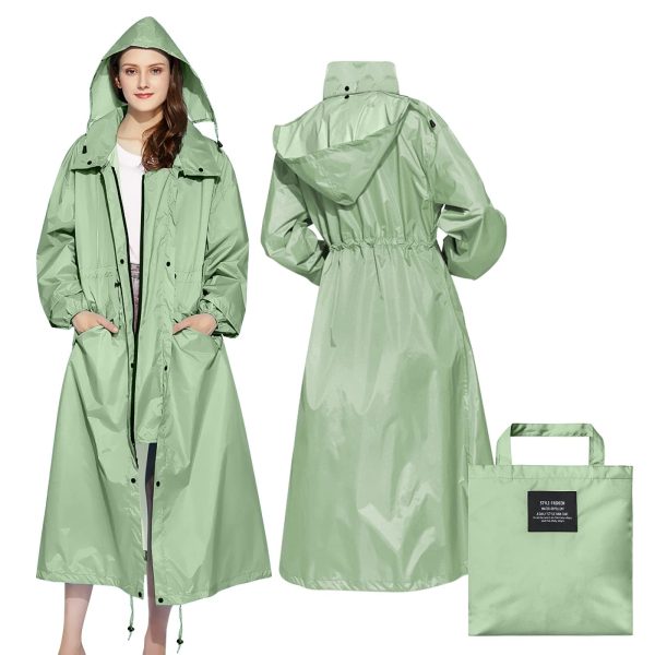 Womens Long Raincoats Rain Jacket Waterproof Packable Hooded Windbreaker Lightweight Adjustable Waist for Outdoor