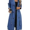 Womens Long Denim Jacket Plus Size Lapel Collar Long Sleeve Trench Coat Button Down Over Knee Tunic Outerwear