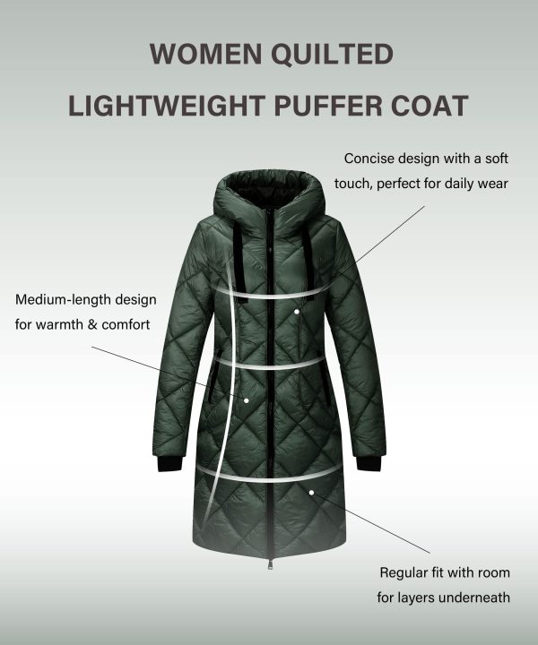 Women Long Heavy Puffer Coat Diamond Quilted Thermal Thicken Winter Parka Windproof Jacket with Hood