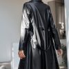 Women Trench Coat Long Jacket PU Leather Classic Lapel Coat with Belt