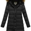 Women's Long Winter Faux Fur Coat Puffer Warm Jacket with Detachable Hood