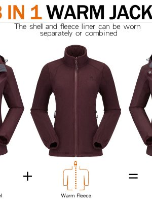 Women's Ski Jacket Waterproof 3 in 1 Winter Jacket Windproof Warm Fleece Hooded Snowboard Mountain Snow Coat