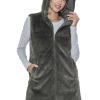 S.E.B Women's Long Reversible Puffer Vest with Hood, Puffy Sleeveless Vest Reverses to Lux Faux Fur for Winter and Fall